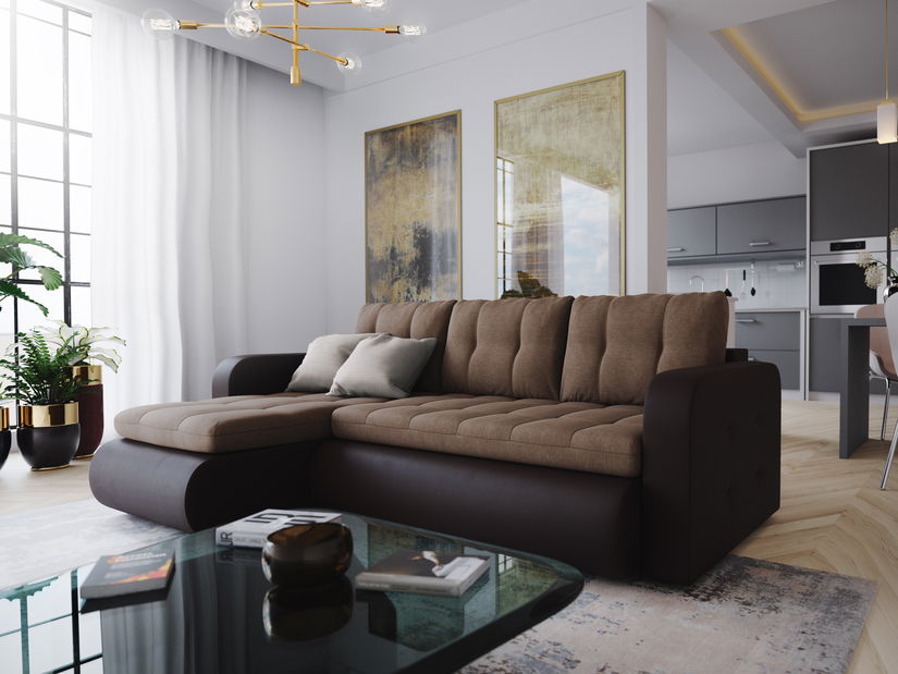 Rohová sedací souprava Vergil (hnědá + béžová) (L)