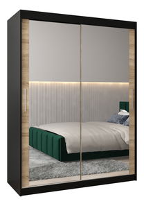 Šatní skříň 150 cm Toki 3 (Černá matná + Dub sonoma)