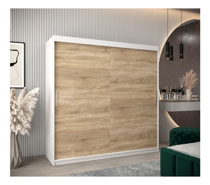 Šatní skříň 200 cm Toki (Bílá matná + Dub sonoma)