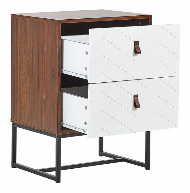 Noční stolek NAVVEA (tmavé dřevo + bílá)