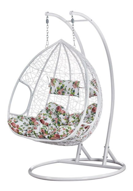 Závěsné dvojkřeslo Deber (bílá + vzor květiny)