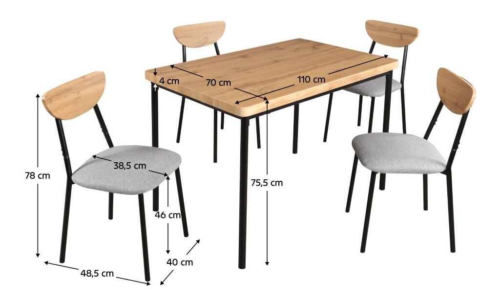 Jídelní set Mimetizarse (dub světlý + šedá) (pro 4 osoby)