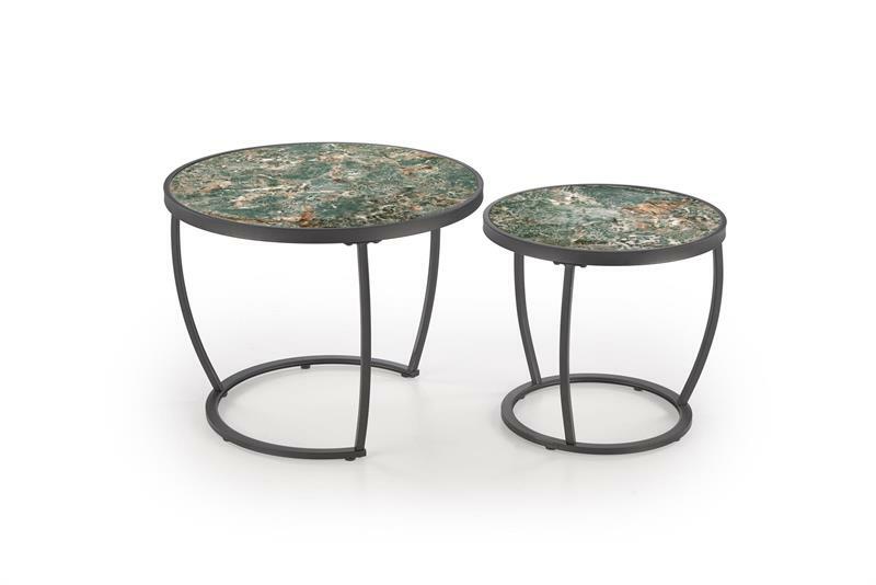 Set 2 ks. konferenčních stolků Inesz (zelený mramor + černá)
