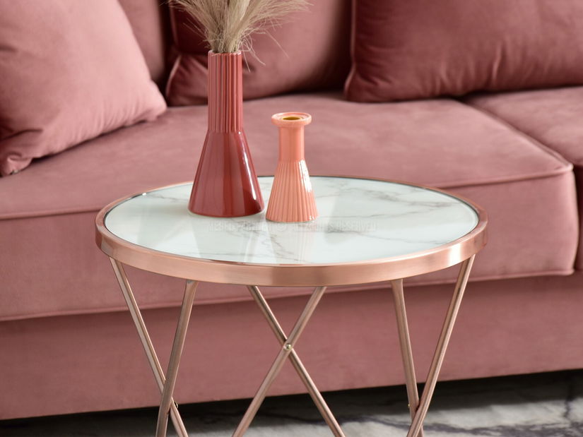 Konferenční stolek Armin S (bílý mramor + měděná)