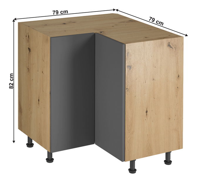 Dolní rohová kuchyňská skříňka D90N Langari (dub artisan + šedá matná)