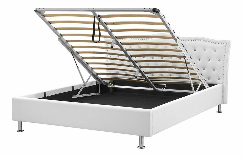 Manželská postel 160 cm MATH (s roštem a úl. prostorem) (bílá)