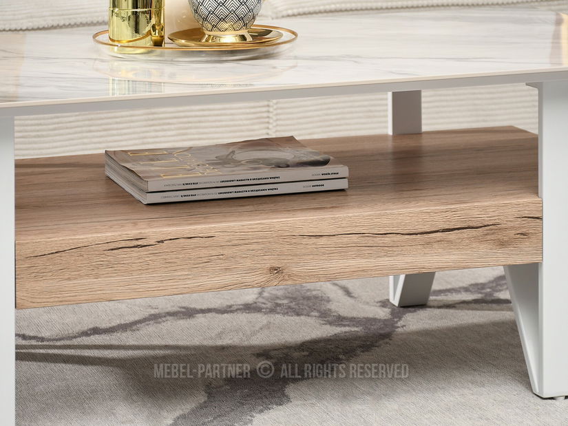 Konferenční stolek Bohac (šedý mramor + bílá)