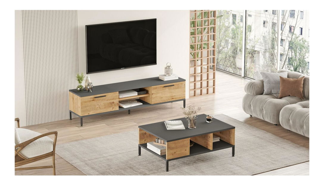 Sestava nábytku do obývacího pokoje Ria 1 (borovice atlantická + antracit)
