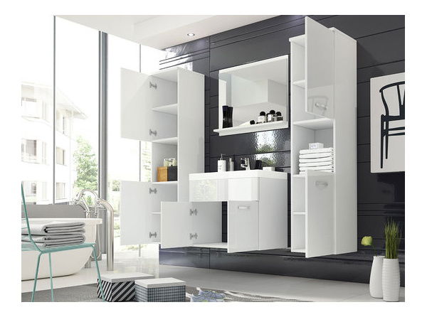 Koupelnový nábytek Florena XL (dub wotan + bílá lesklá)