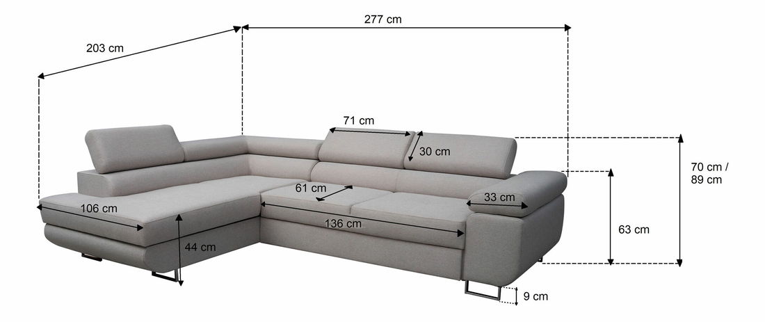Rohová sedačka Moshe (světle šedá Megan 363) (P)