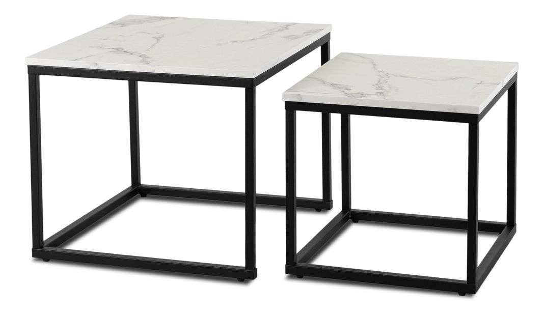 Set 2 konferenčních stolků Ocupa (mramor bílý + černá)