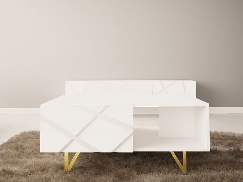 Konferenční stolek Nevatas 2 (bílá + bílá lesklá)