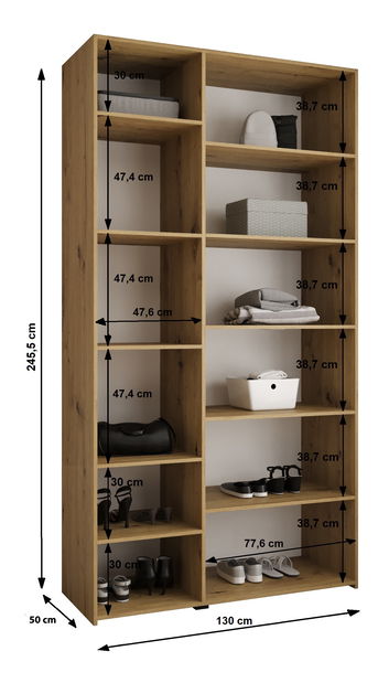 Šatní skříň 130 cm Carmela 50-4 (bílá + zlatá)
