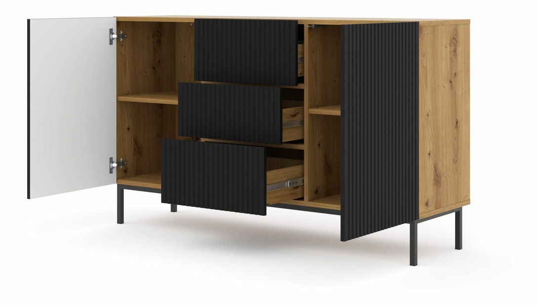 Komoda 2D3S 150 Rowanna (dub artisan + černá)