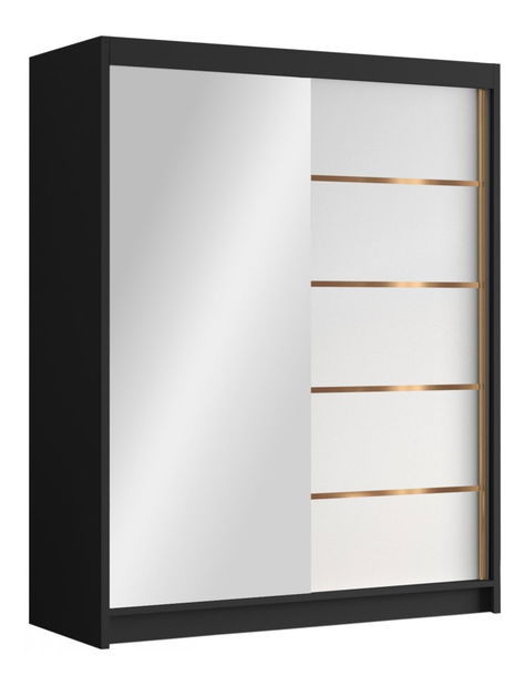 Šatní skříň s posuvnými dveřmi Hyzron III 150 (bílá + černá + zlatá) (se zrcadlem)