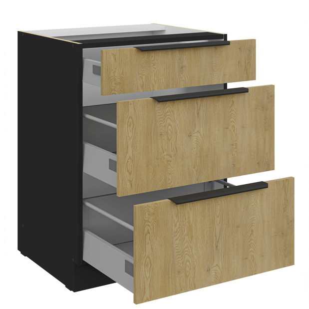 Dolní kuchyňská skříňka Carminia 60 D 3S BB PREMIUM BOX (dub cremona + černá)