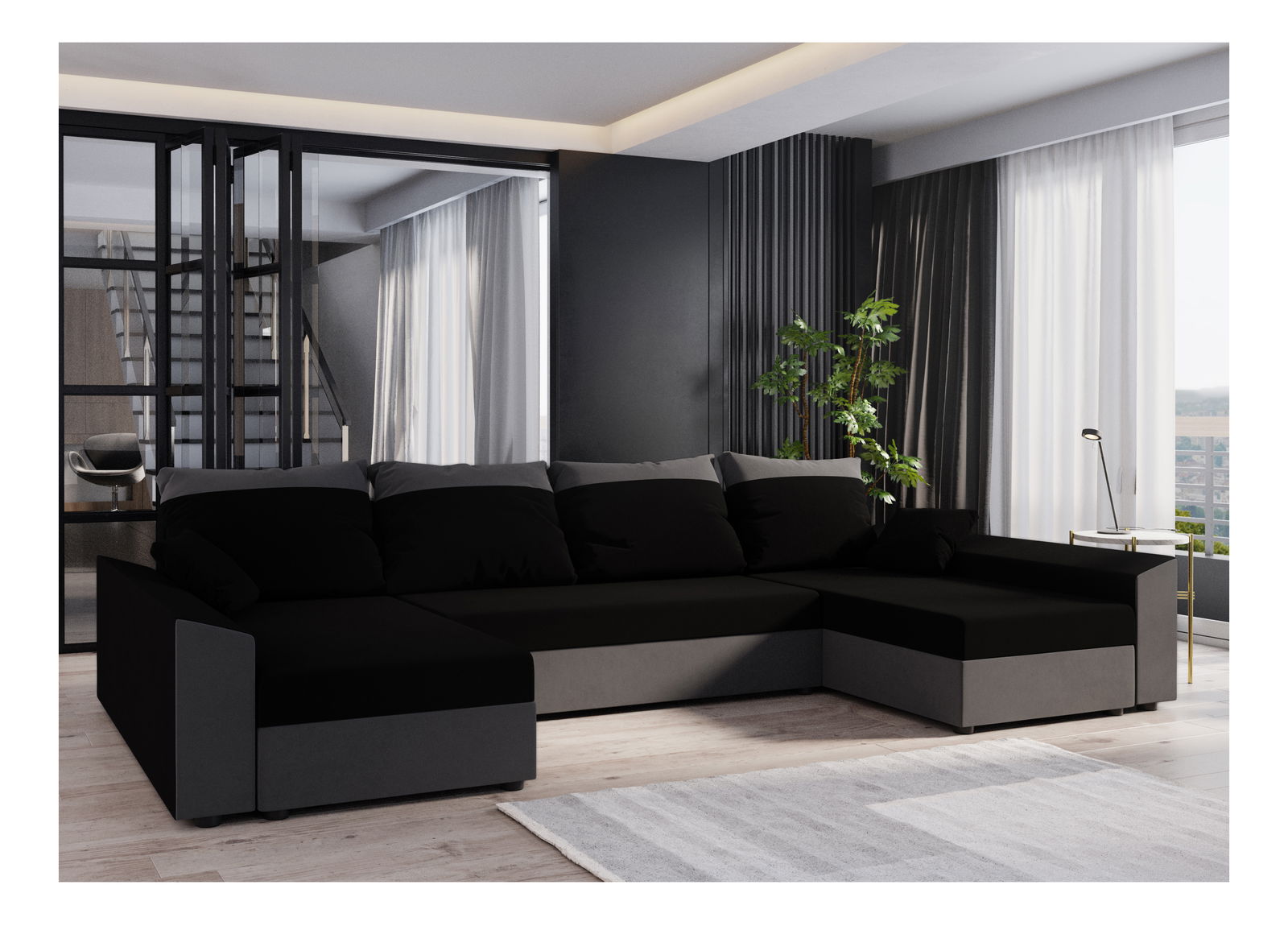 Rohová sedací souprava U Paragon U (černá + šedá)