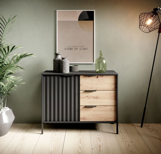 Komoda Rastafa D3S (dub artisan + černá)