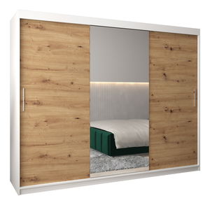 Šatní skříň 250 cm Toki 1 (Bílá matná + Dub artisan)