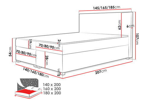 Manželská postel 180 cm Moritena (béžová + černá) (s roštem a matrací)