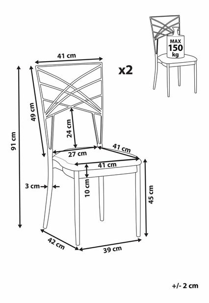 Set 2 ks. jídelních židlí GIRION (růžové zlato)