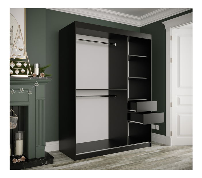 Šatní skříň 150 cm Marbelo P (matná černá + černý mramor)