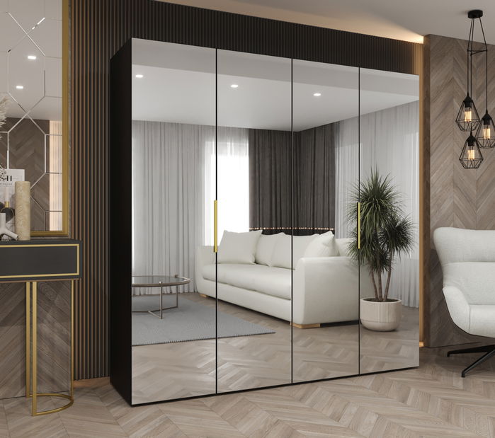 Šatní skříň 200 cm Mirabella 3 (černá + zlatá)