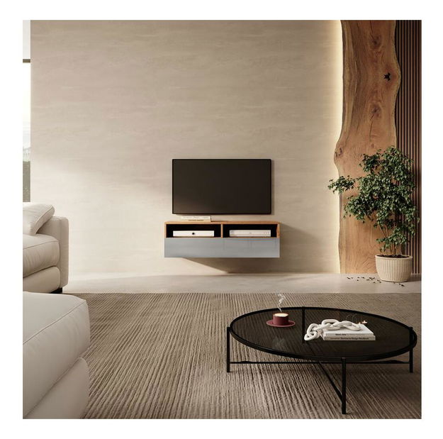 TV skříňka/stolek Redcan 100 (s osvětlením) (dub wotan + šedá)