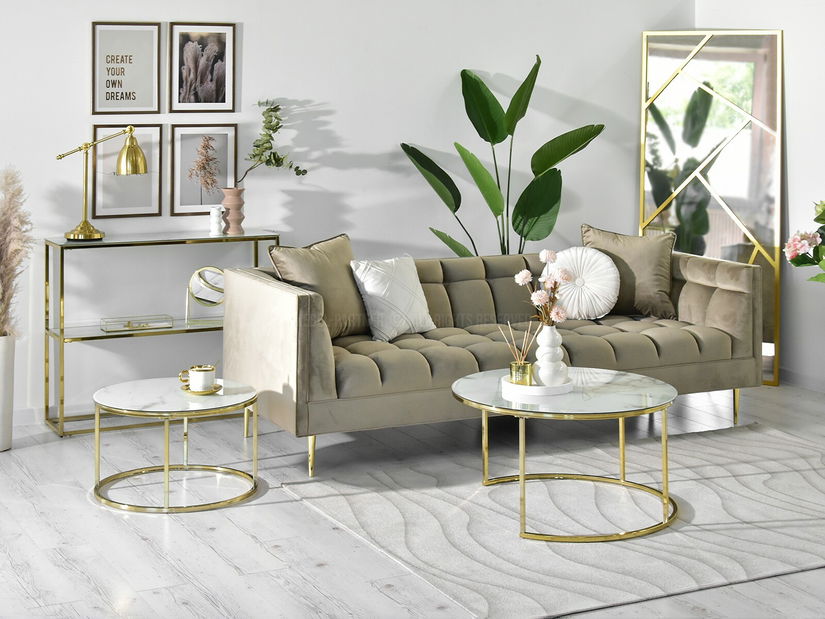 Konferenční stolek Grande (bílý mramor + zlatá)