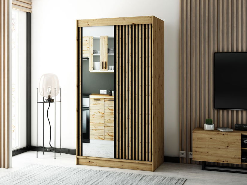 Šatní skříň 120 cm Ladonna 2 (černá matná) (se zrcadlem)