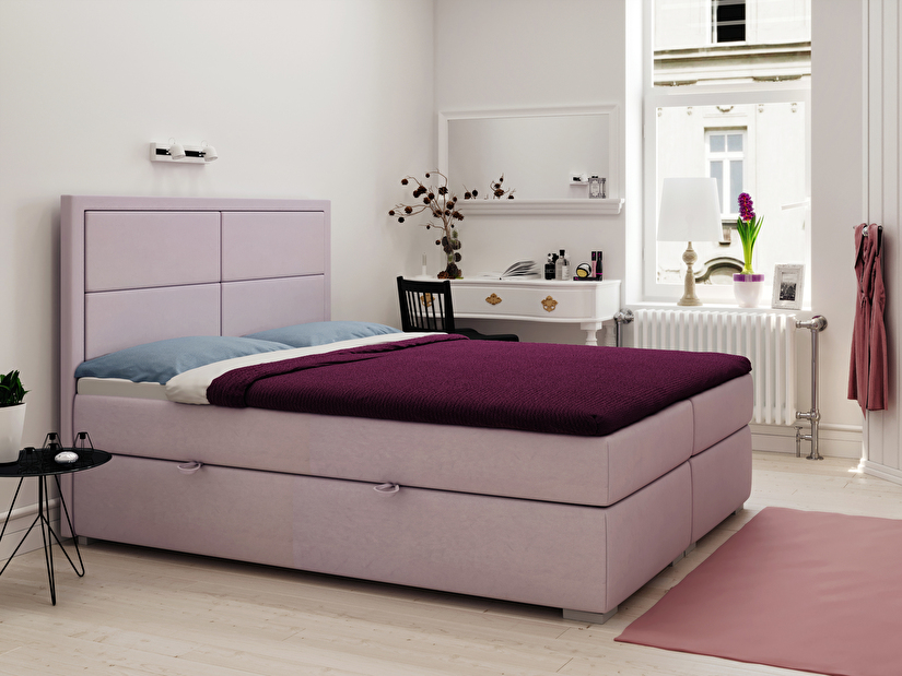 Boxspring postel 180 cm Menorra (růžová) (s úložným prostorem)