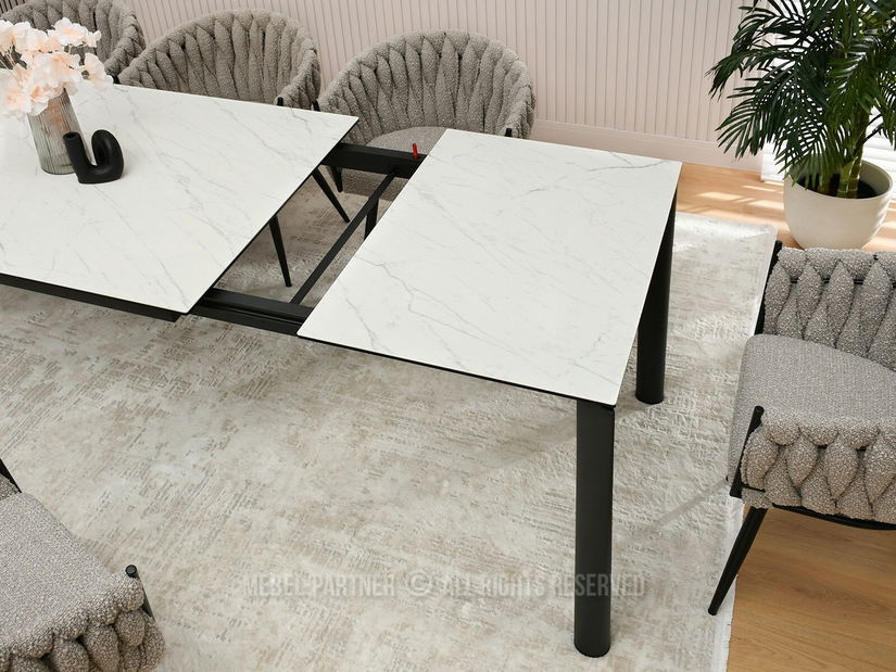 Jídelní stůl Tornado (bílý mramor + černá)