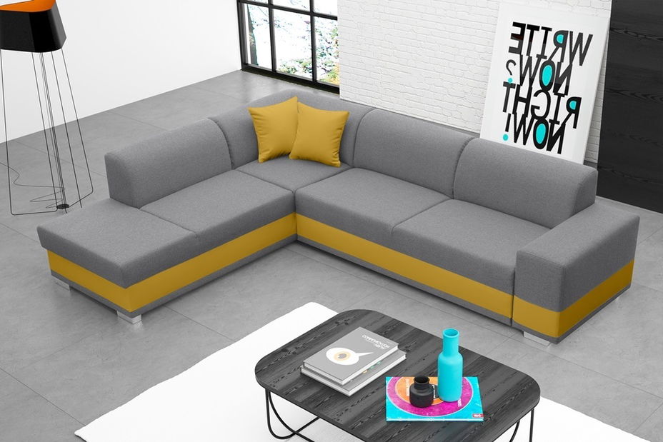 Rohová sedací souprava Darcia (světle šedá + žlutá) (L)