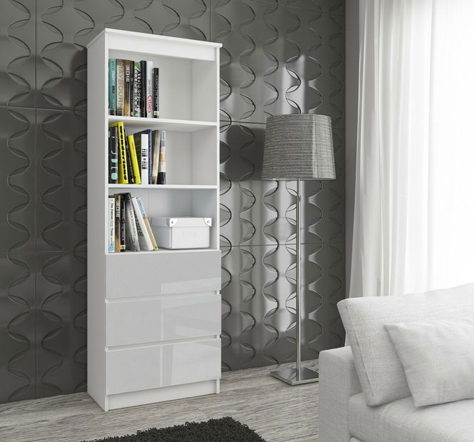 Regál Ravindra (bílá + metalický lesk)