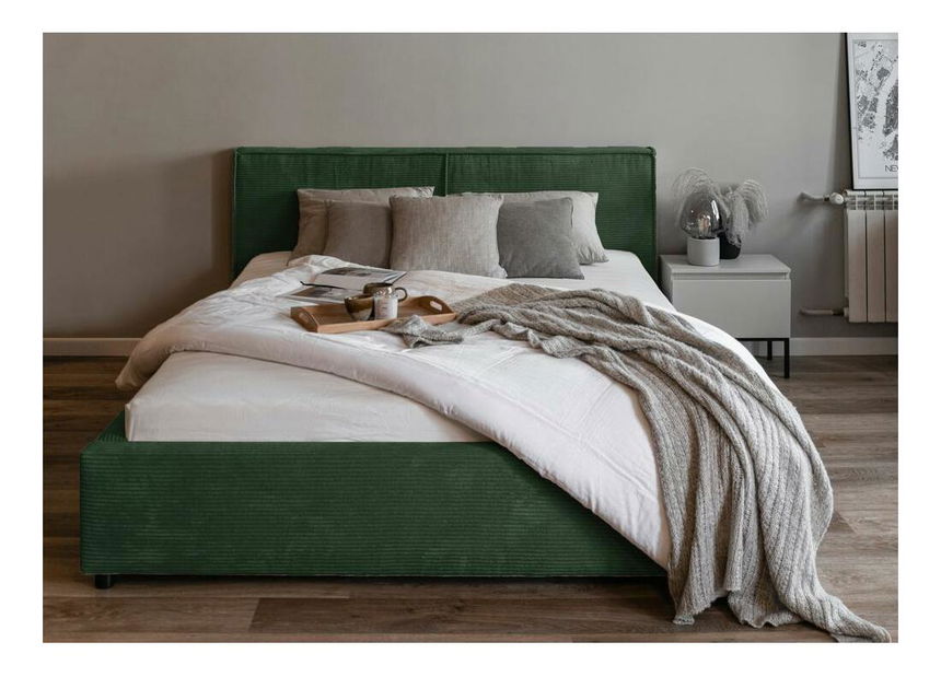 Manželská postel 160 cm Fatime (s roštem) (s úl. prostorem) (tmavě zelená + černá)