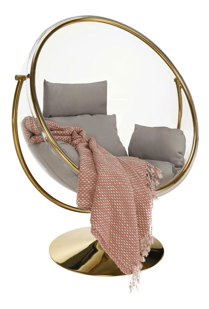 Závěsné houpací křeslo Belgica 2 (transparentní + zlatá + šedá)