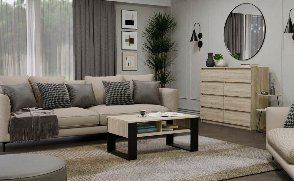 Konferenční stolek Maduro 3 (dub sonoma + černá)