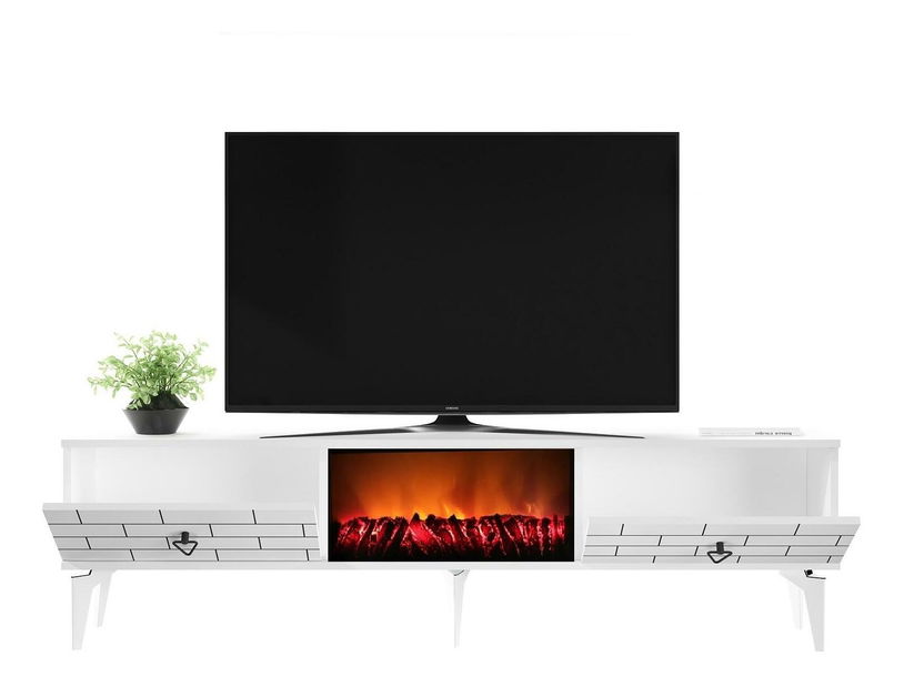 TV stolek/skříňka s krbem Bisena (bílá)