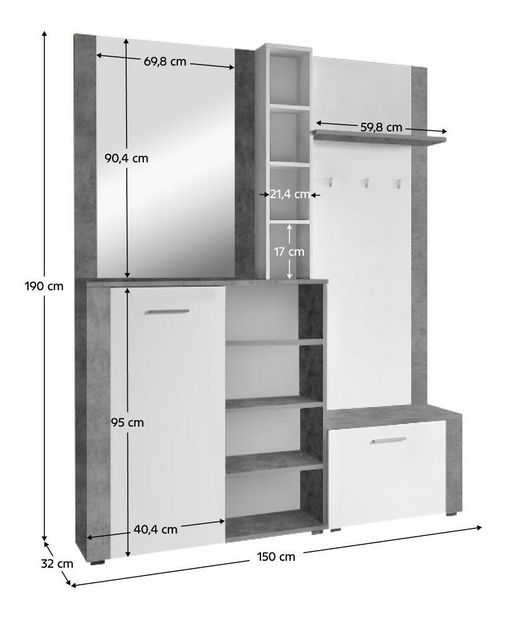 Předsíňová sestava Fulgores (bílá + beton)