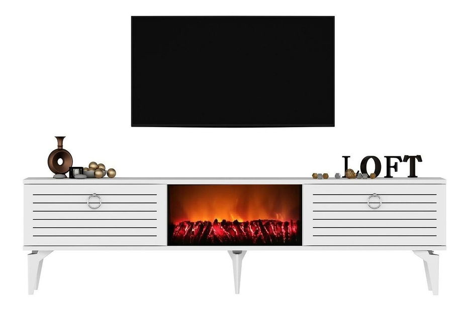 TV stolek/skříňka s krbem Sulotu 2 (bílá)