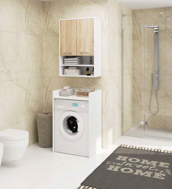 Závěsná koupelnová skříňka Farid TYP 7 (bílá + dub sonoma)