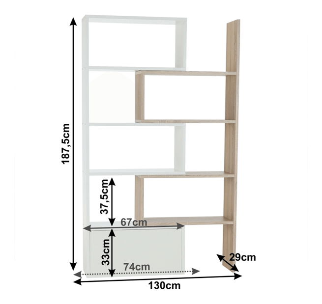 Regál Unwest (bílá + dub sonoma)