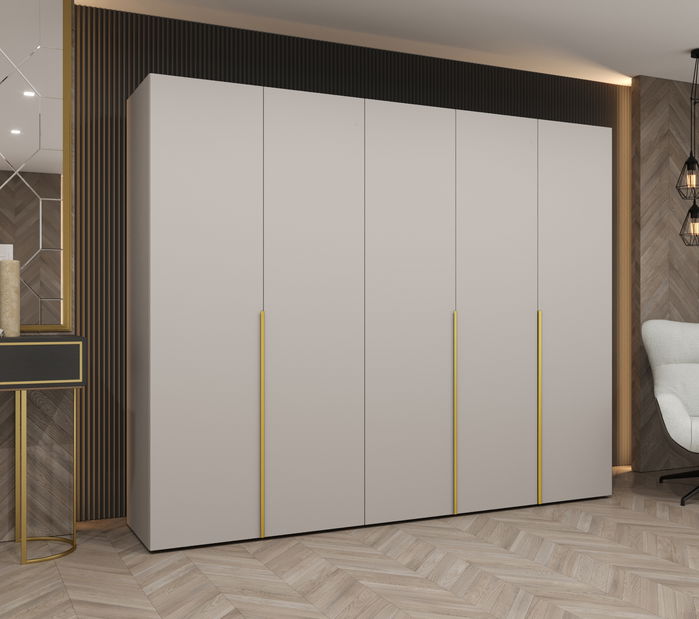 Šatní skříň 250 cm Alice 1 (kašmír + zlatá)