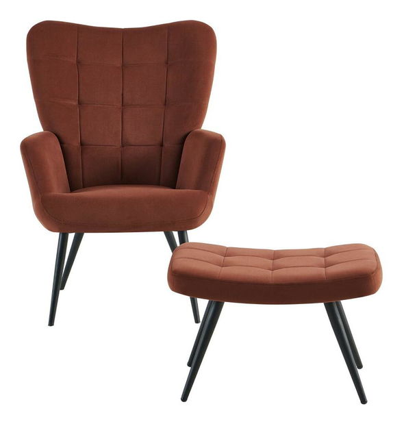 Křeslo s podnožkou Halago (hnědá + černá)