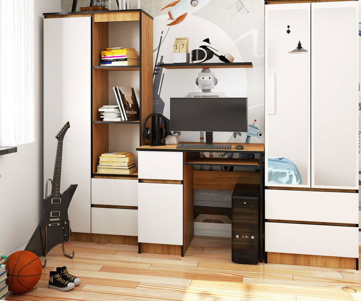 PC stolek Bhaskar (dub craft + bílá) (L)