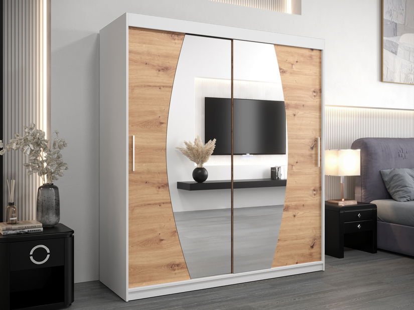 Šatní skříň 180 cm Eclipse (bílá matná + dub artisan)