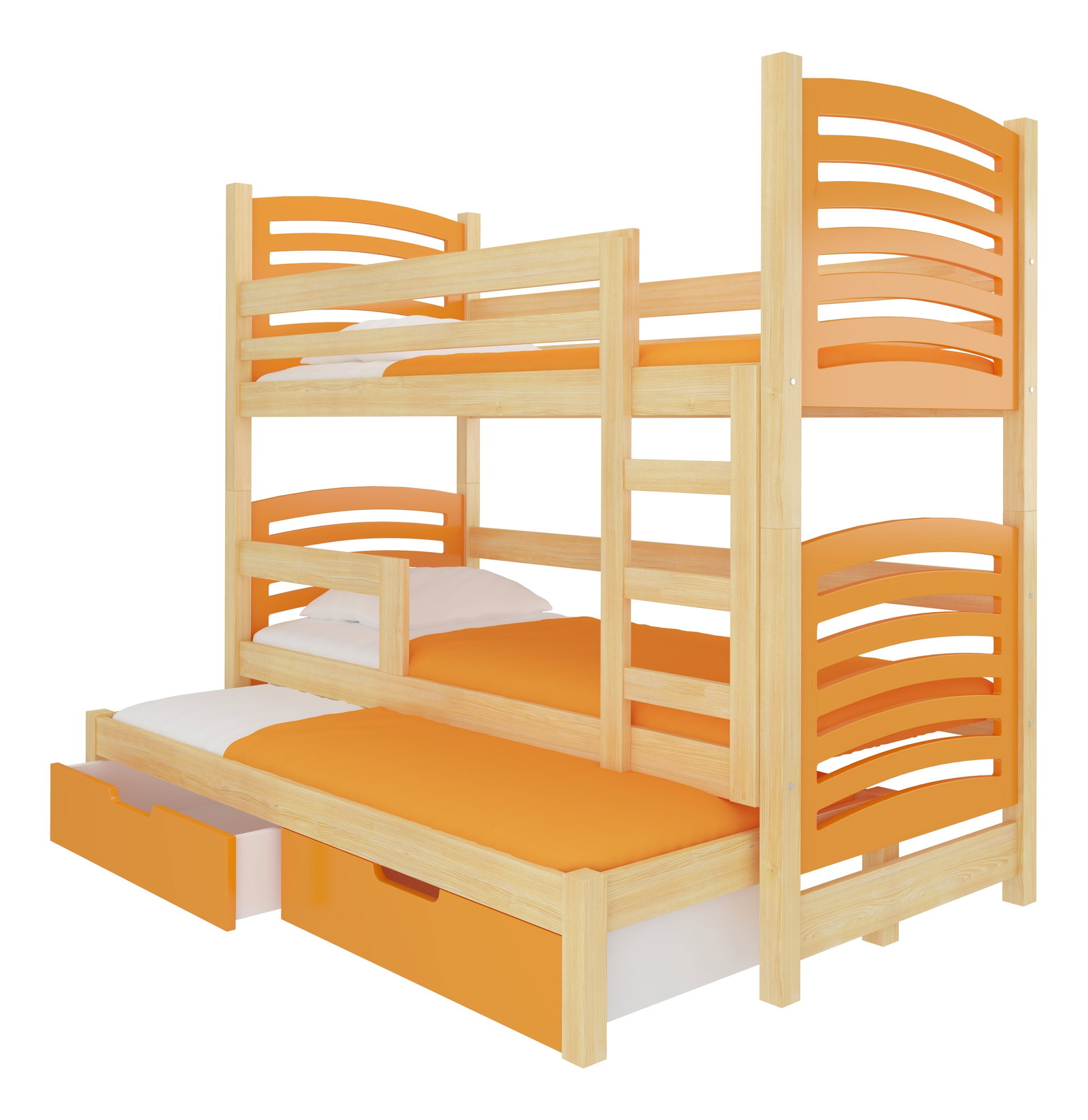 Patrová dětská postel 180x75 cm Stanislava (s roštem a matrací) (borovice + oranžová)