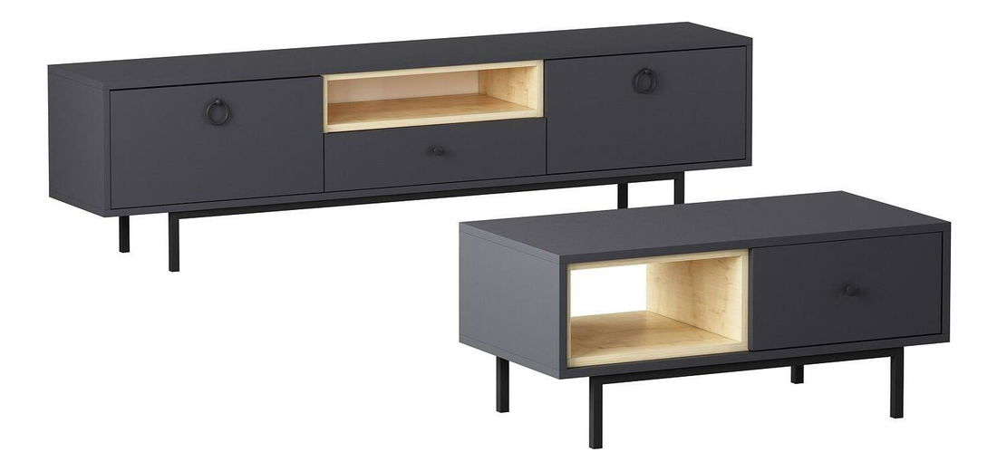 Sestava nábytku do obývacího pokoje Natty 2 (antracit + dub safírový)