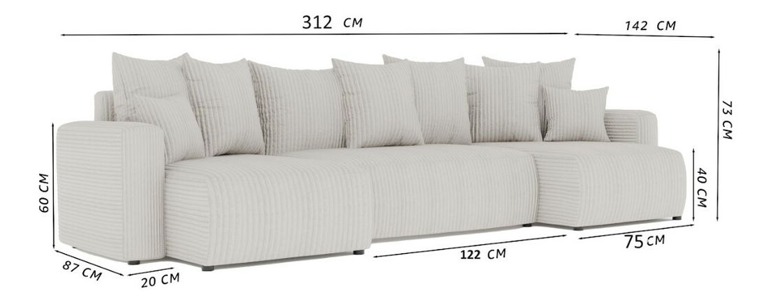 Rohová sedačka Denia U (tmavě hnědá) (L)