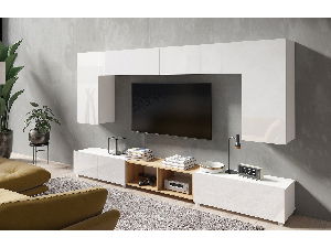 Obývací stěna Calabria C23 WHITE (bílá + dub zlatý) (bez osvětlení)